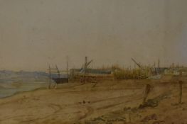 James Aumonier (British 1832-1911) Watercolour, a quayside, faded signature lower right, within