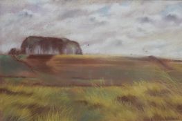 A Boswell (British 20th Century) Oil pastel on paper, a vast moorland landscape in autumnal colours,