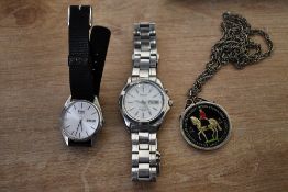 A Seiko kinetic wristwatch sold together with a Pulsar watch and commemorative royal coin necklace