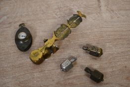 A set of 19th-century Harrison brass pocket balance scales; sold with three brass and metal early