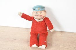 An early 20th-century Norah Wellings-style rag doll of Popeye the Sailor Man, marked 'foreign' to