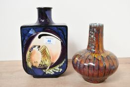 Two contemporary Cobridge Stoneware (Black Ryden) Pottery art vases, featuring a stylised bird and