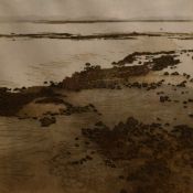 After Tessa Beaver (British 1932-2018) Colourised etching 'Outgoing Tide', a coastal study, signed