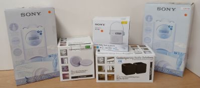 A job lot of speakers , radios and more as in photos - boxed old / new shop stock - good resale