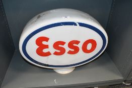 A large mid 20th-century ESSO glass petrol pump globe, featuring the iconic red and blue script logo