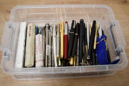 A box of various fountain pens, ballpoint pens and pencils mostly spares and repairs