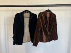 Two velvet jackets and assorted accessories to include antique black velvet blazer with panelled