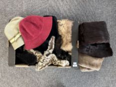 Assorted womens accessories to include a leopard notched collar, various other stoles and collars,