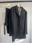 Two mens suits in Pure New Wool comprising a charcoal William Hunt Made in England with dandyish