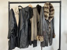 Three vintage European leather coats to include a Pelleteria Lecampoy 3/4 length afghan coat in