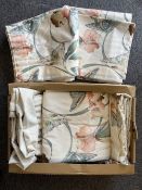 Six pairs of 1980s luxury curtains and plush braided tie backs, having a nature inspired water-