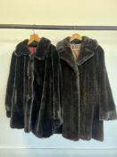 Two vintage faux fur coats in dark chocolate brown acrylic / modal by KellO and Tressavel France,