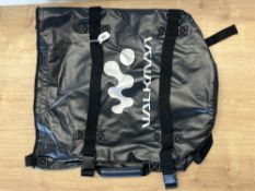 Five y2k era Sony Walkman roll-top rucksacks in black coated PVC with silver central logo, nylon