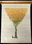 A circa. 1960-1970s vintage op-art screen woodblock print in orange, green and khaki colours on a