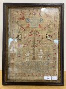 An early 20th century needlework sampler performed by Margaret Metcalfe depicting a Book of