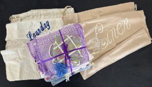Assorted 20th century home accessories to include two cotton cloth bags hand-embroidered and