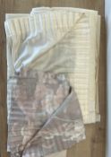 Two pairs on neutral vintage curtains, to include a pair of textured pinstripe cotton in champagne