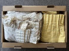 Two country cottage retro curtain sets, comprising a pair of brown, peach and lemon coloured