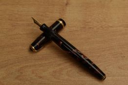 A Parker Duofold NS (new style) button fill fountain pen in Burgundy and Black marble with single