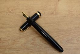 A Parker Duofold AF button fill fountain pen in Black with broad decorative cap band having Parker