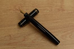 A Parker Duofold Junior Streamlined button filled fountain pen in Black with two cap bands having