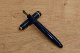 A Parker Duofold aerometric fill fountain pen in Blue with broad decorative cap band having Parker