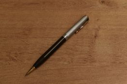 A Parker Vacumatic rotary pencil in Navy Grey with Sterling Silver engine turned lined cap with Gold