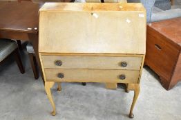 A mid 20th Century walnut bureau on Queen Anne style legs, width approx. 76cm