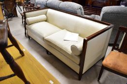 A Baker Archetype walnut banded sofa designed by Michael Vanderbyl, width approx. 198cm