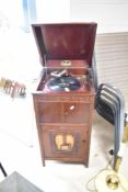 A late 19th or early 20th Century mahogany cased gramophone , The Dulceola