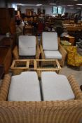 A modern wicker conservatory suite comprising settee , two chairs and two occasional tables, in good