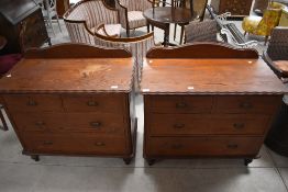 A pair of Victorian pitch pine chests of two over two drawers having pie crust style top with