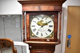 A 19th Century oak and mahogany crossbanded long case clock , having square hood and thirty hour