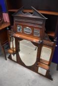 A Victorian mahogany overmantel mirror, dimensions approx. height 134 width 128cm