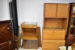 A large selection of vintage teak ladderax compring four wide and two narrow units, plus narrow