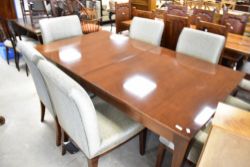 A modern mahogany designer table, being approx. 112 x 200, plus two additional leaves of approx 50cm