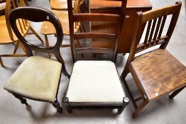 Three assorted antique chairs and a modern Sutherland style gateleg table