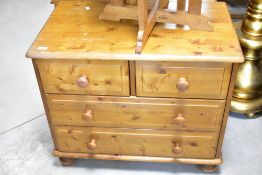 A pair of vintage yellow pine two over two drawer chests, dimensions approx. W75 D45 H63cm
