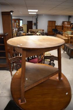 A traditional cricket table having circular top and triangular undertier, diameter approx. 82cm