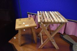 A traditional joiner made four legged milking stool (approx 23 x 23cm) and an Ikea folding stool