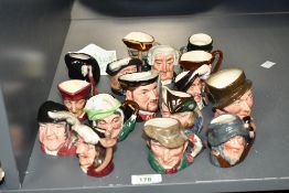 A selection of vintage Royal Doulton ceramic miniature character jugs, to feature various