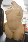 An accomplished contemporary Graham Glynn ceramic nude female torso sculpture, rendered with rounded