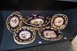 A fine selection of 19th-century John Ridgway-style English porcelain cabinet plates, pedestal