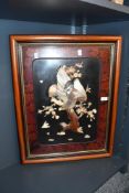 A large mid 20th-century Japanese Shibayama-style lacquer wall panel featuring an intricate mother-