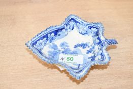 A fine 19th-century blue and white pearlware pickle dish, of leaf-form with surface texture
