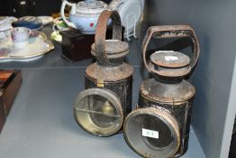 Two vintage railway signal lanterns, to feature a British Railway (B.R) and a London, Midland and