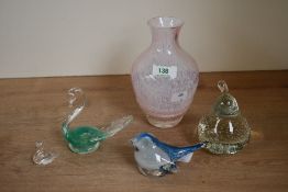 A small quantity of vintage studio glassware, to feature a Caithness-style pink bud vase, a small