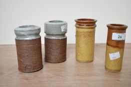 Four late 20th-century Patrick Reed (1943-2017) studio pottery bud vases, featuring two stoneware