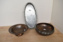 A small selection of 20th-century Arts and Crafts Hugh Wallis (1871-1943) copper and stainless steel