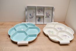 Three vintage Poole Pottery serving platters, to feature two seafood themed examples, all marked